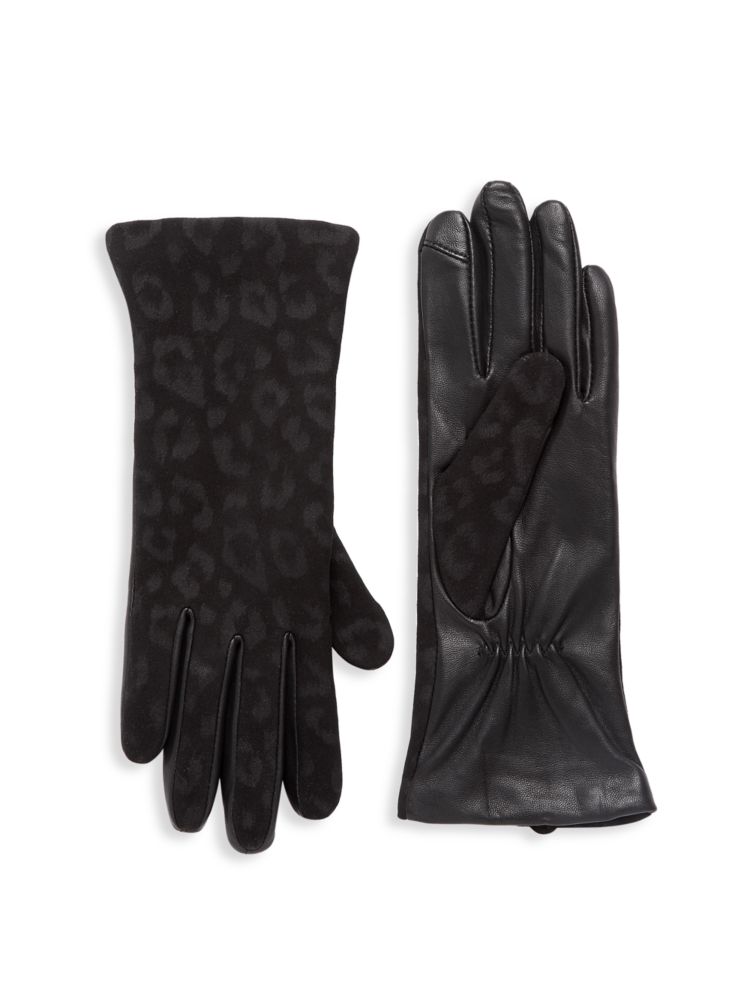 Кашемировые перчатки в тон с цвет Leopardовым принтом Saks Fifth Avenue, цвет Leopard