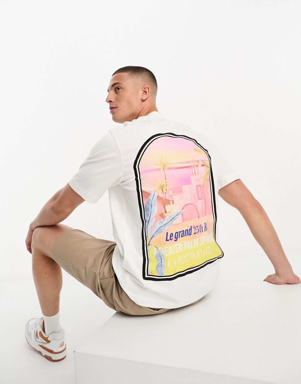 

Белая футболка оверсайз с принтом Palm Springs на спине Jack & Jones Originals, Белый