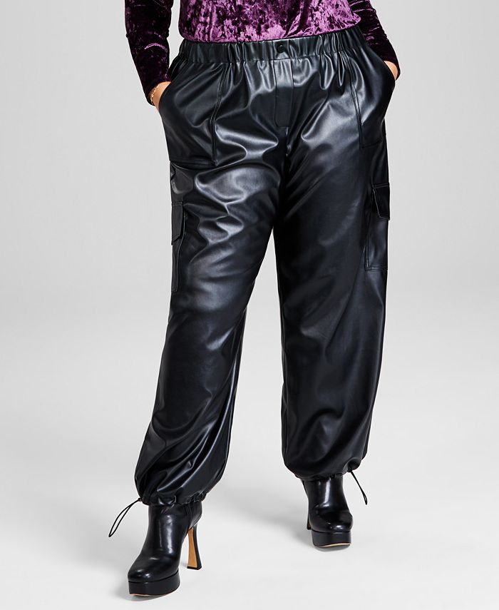 Модные широкие брюки-карго из искусственной кожи больших размеров And Now This, черный
