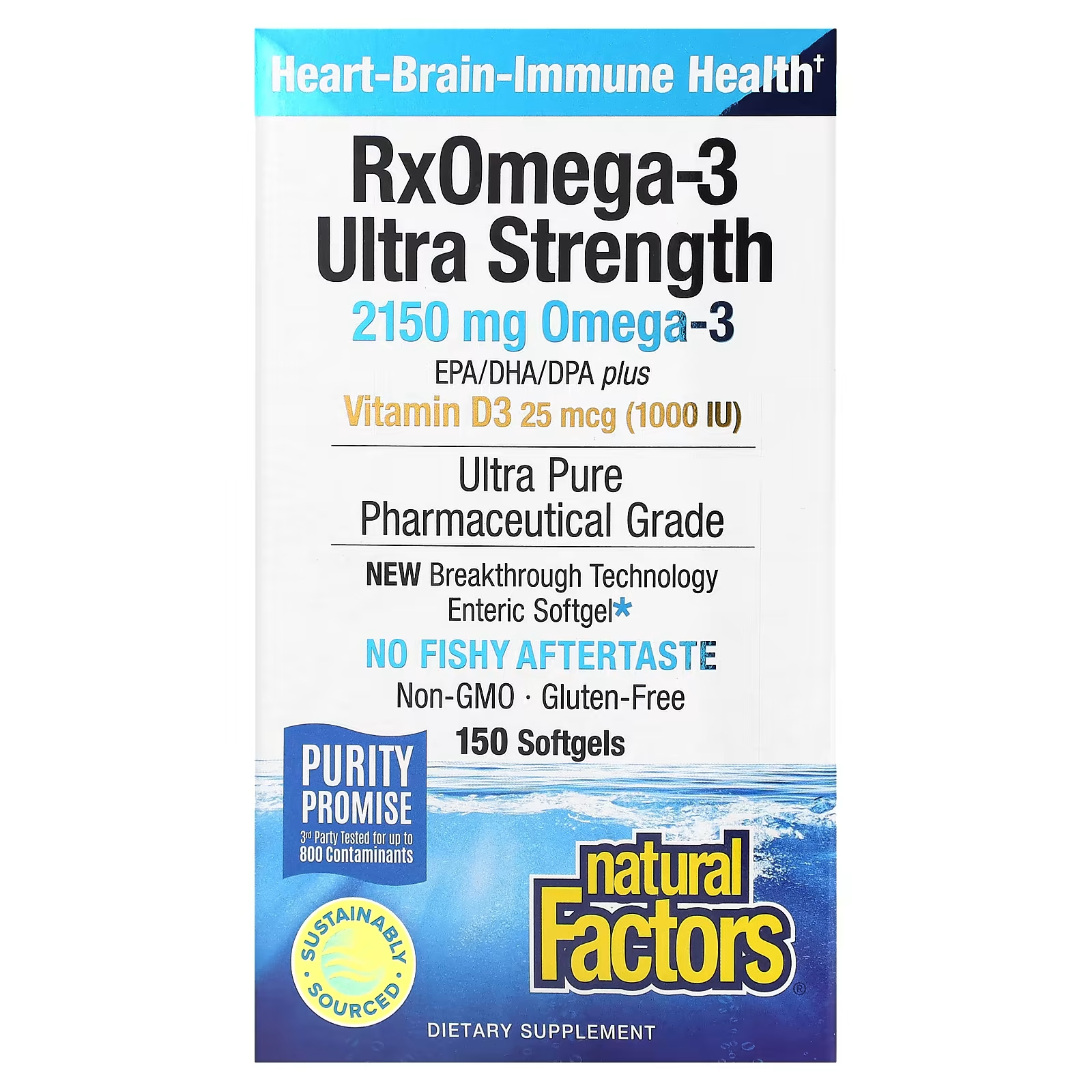 Омега-3 с витамином D3 Natural Factors Ultra Strength 2150 мг, 150 капсул (1075 мг на капсулу) омега 3 1000мг activlab 60 капсул жирные кислоты для сердца суставов мозга для взрослых мужчин и женщин