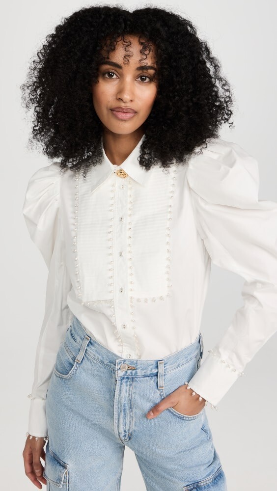 

Блуза Aje Florence Pearl Trim, слоновая кость