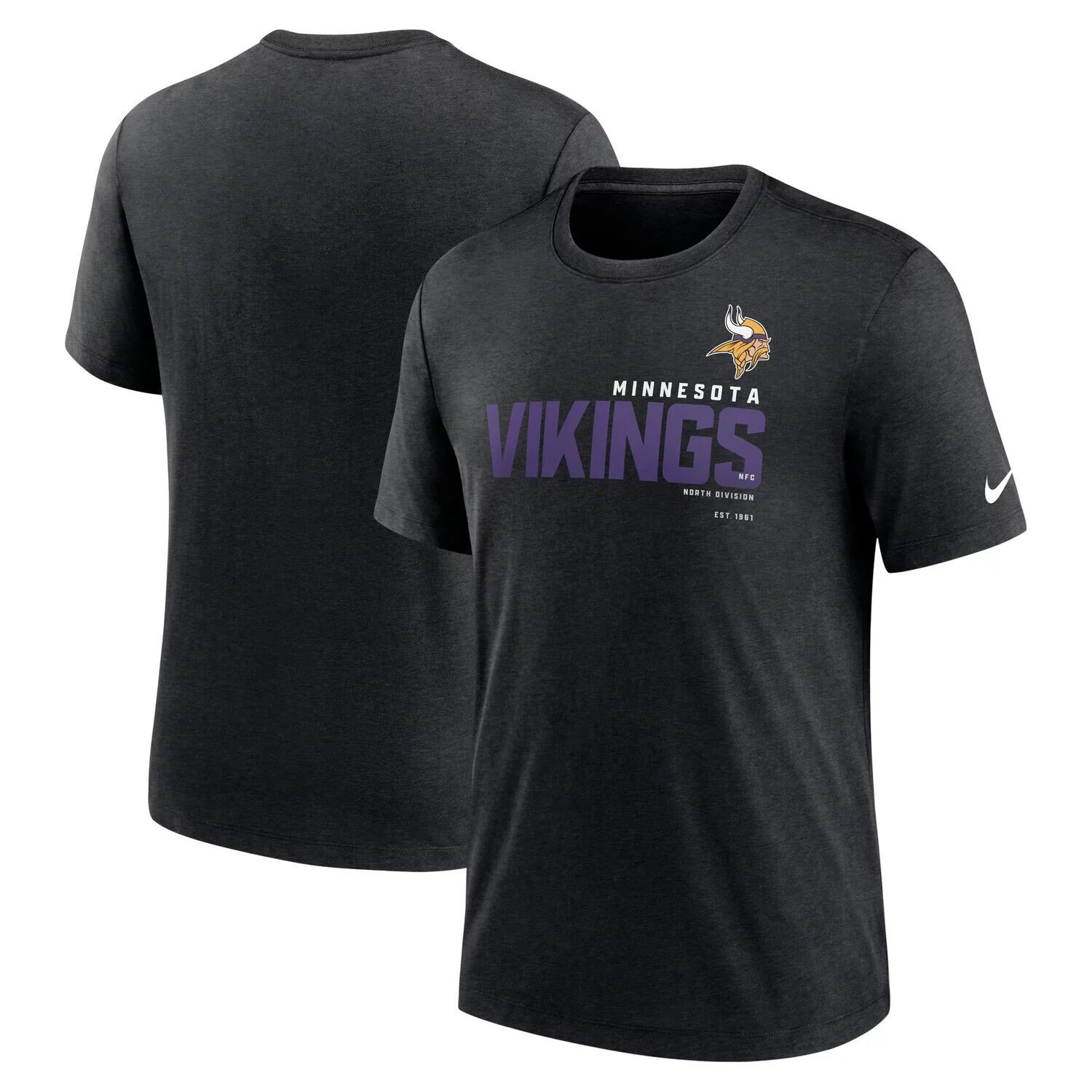 

Мужская черная футболка Minnesota Vikings Team Tri-Blend Heather Nike, Черный