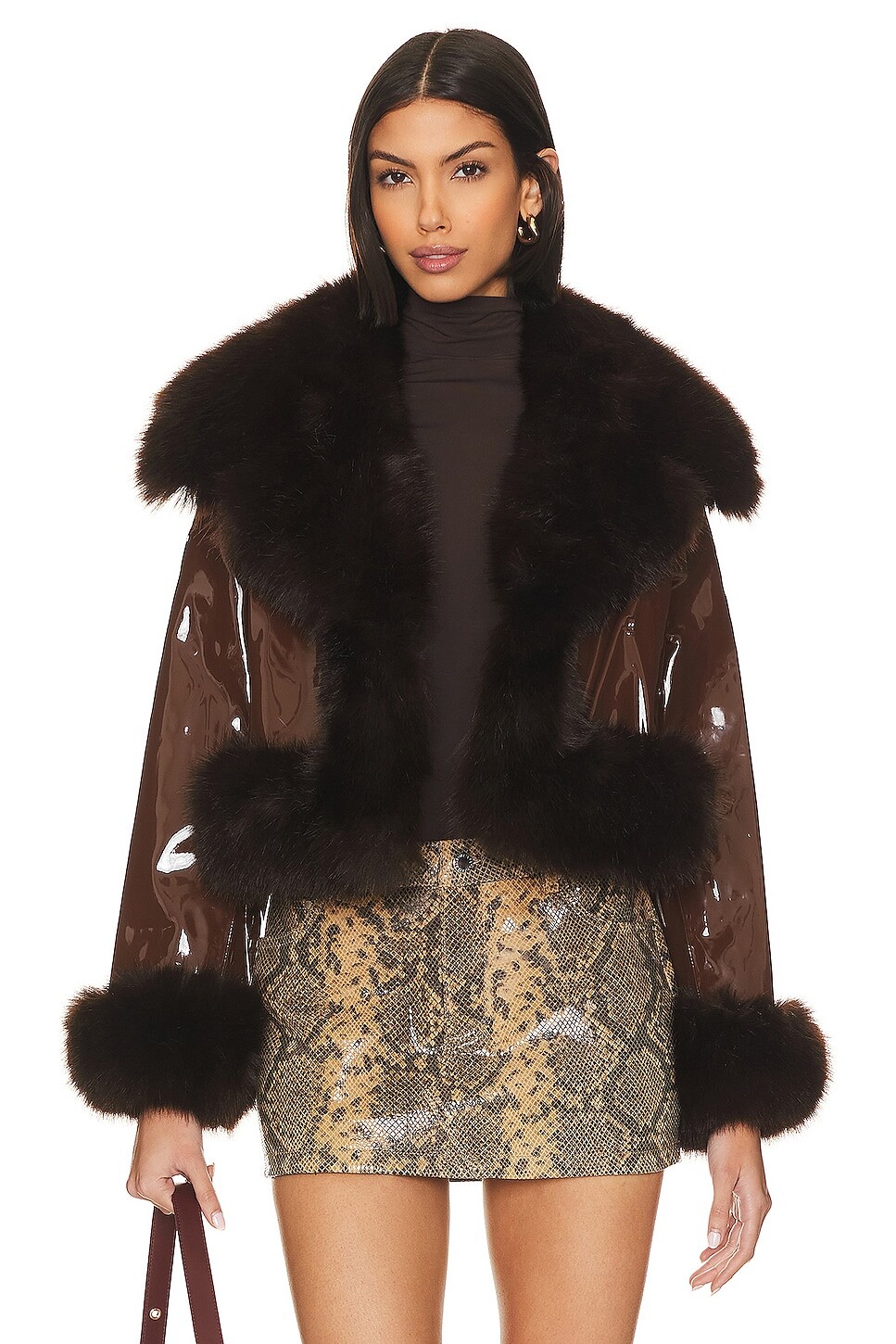 

Куртка Adrienne Landau Faux Leather & Fur, коричневый