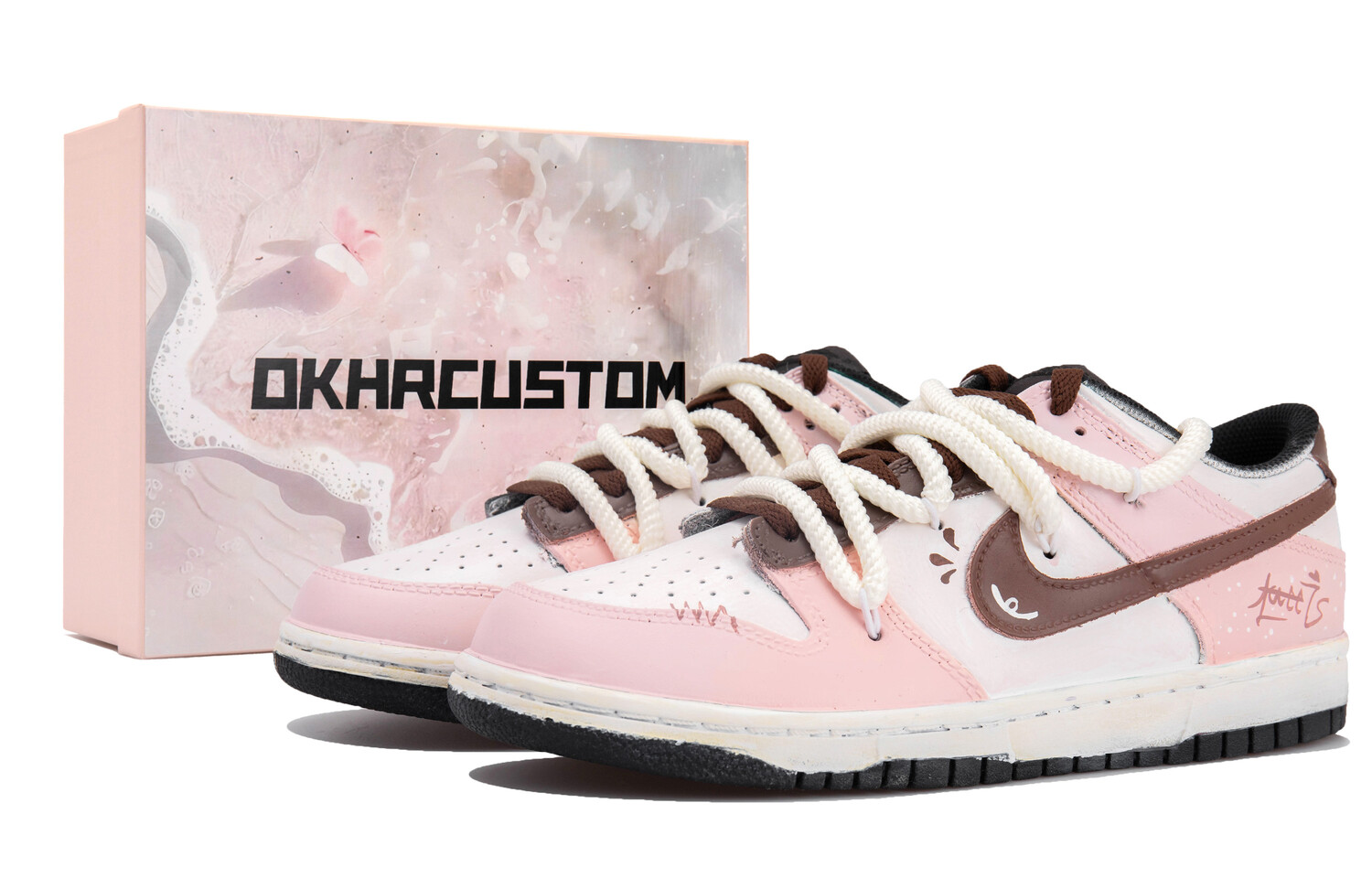 

Кроссовки Nike Dunk Skateboarding Shoes Women's Low-top Pink/Brown, белый