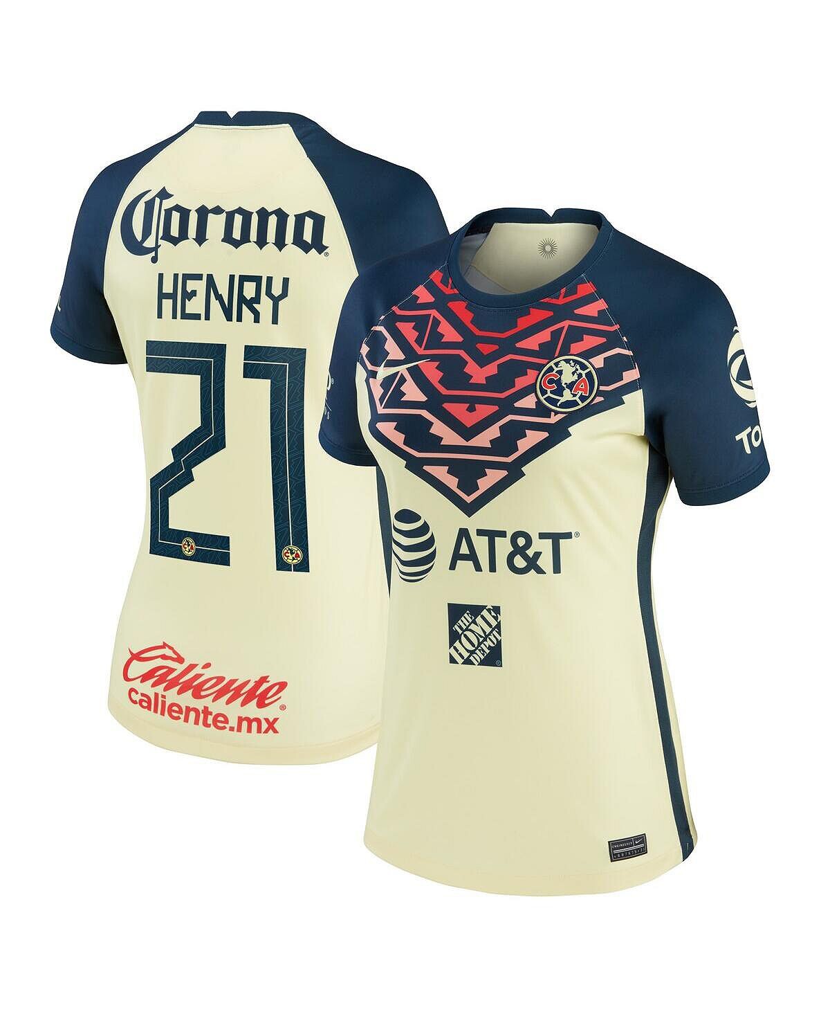 

Женская футболка Генри Мартина Yellow Club America 2021/22 Home Breathe Stadium Replica Player Джерси Nike, желтый