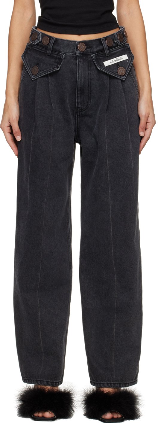 Черные джинсы с двумя карманами Kimhēkim 2022 джинсы для мужчин и женщин мужские винтажные джинсы с вышивкой джинсы мешковатые джинсы с карманами джинсы с пуговицами джинсовые брю