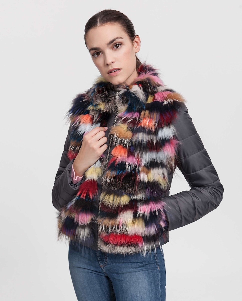 цена Комбинированная женская куртка из разноцветной лисы на молнии De la Roca, темно-серый