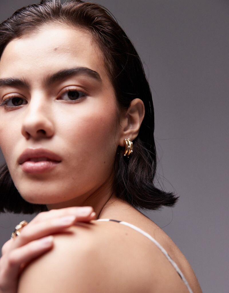 

Серьги-кольца Topshop Portia из нержавеющей стали с жемчугом золотистого цвета