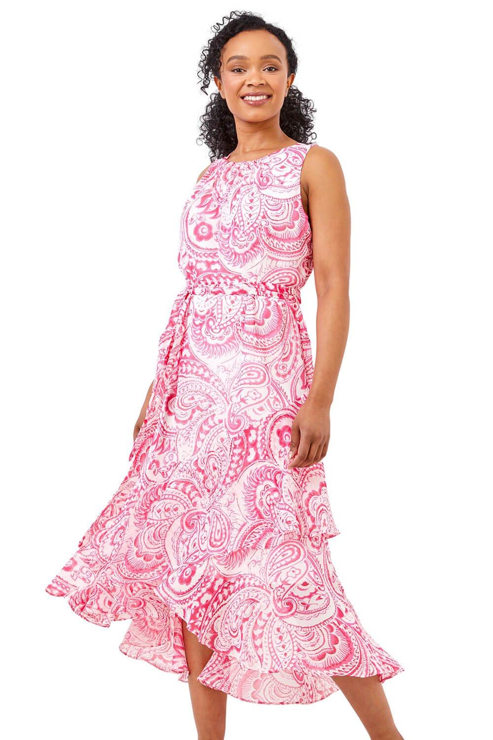 Платье Petite с принтом пейсли и оборкой по низу Roman, розовый