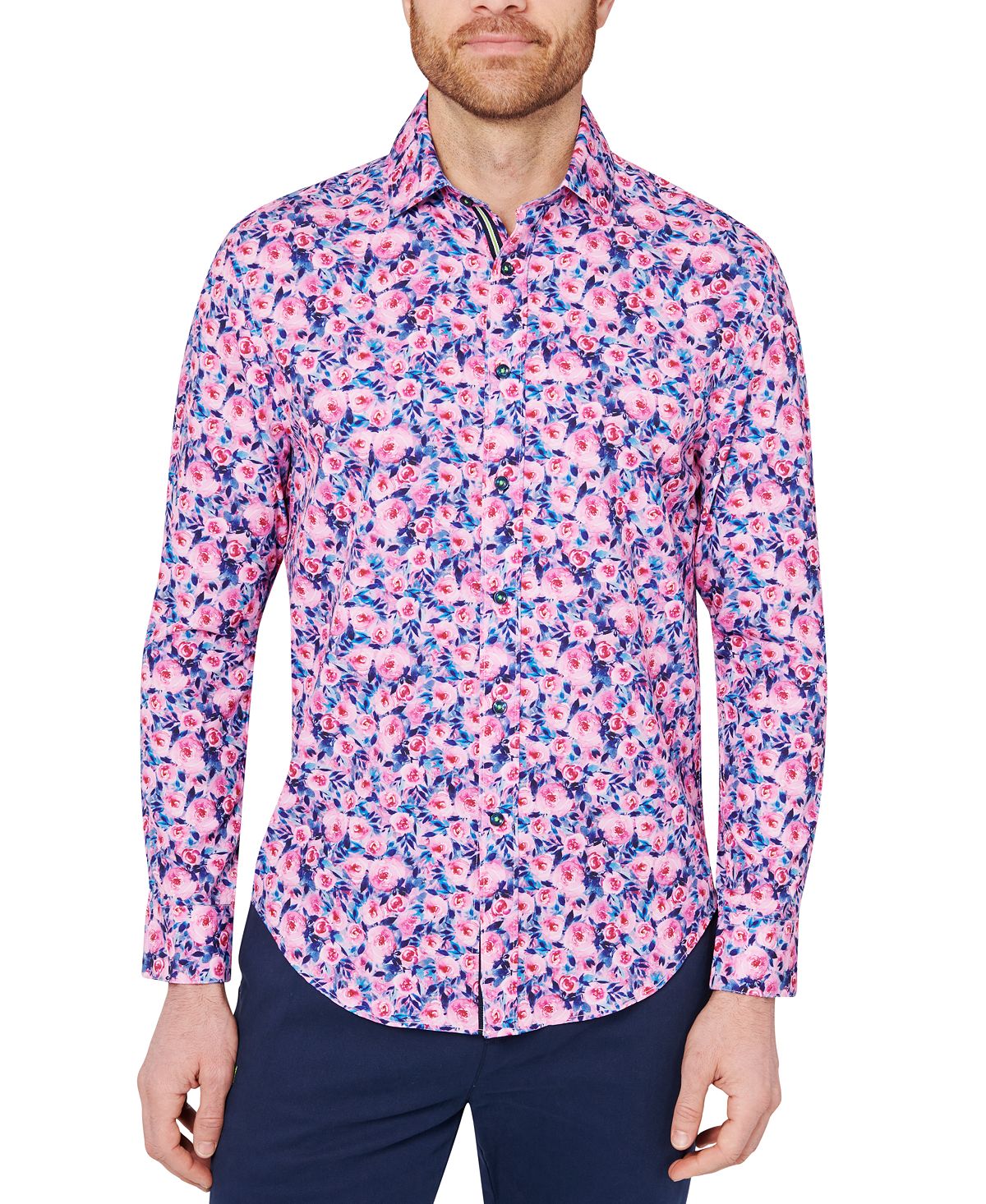 Мужская рубашка узкого кроя розового цвета с цветочным принтом Society of Threads