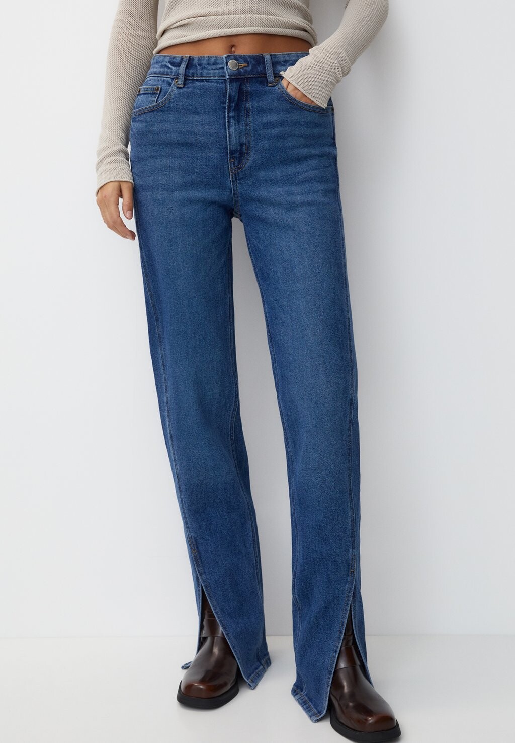 

Джинсы-сигареты Mid Waist PULL&BEAR, синий