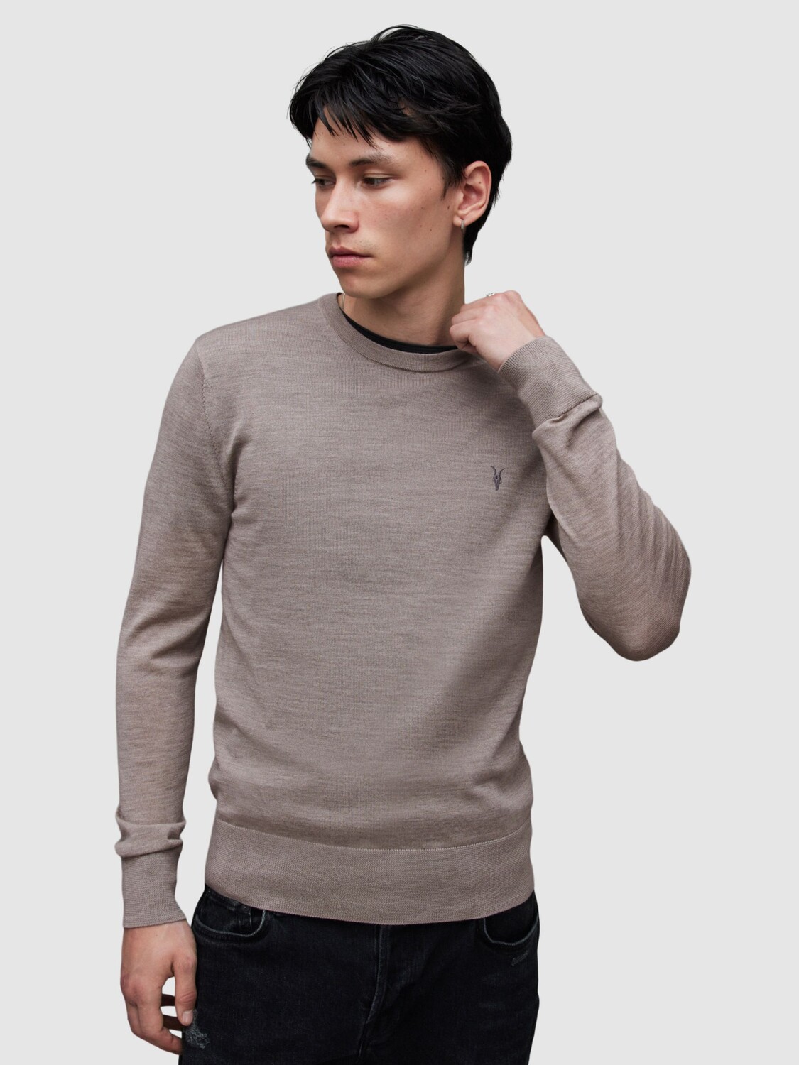 

Джемпер AllSaints Mode Merino с круглым вырезом, темно-серо-коричневый