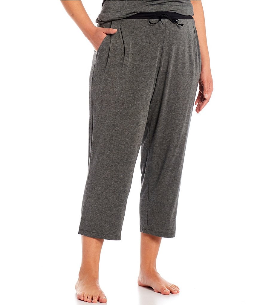 Donna Karan Однотонные базовые укороченные брюки для сна больших размеров из джерси с завязками, серый перчатки горные glance donna серый 6 5