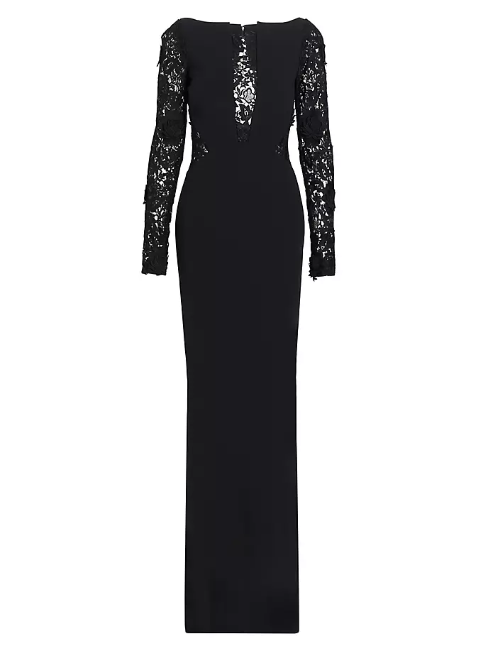 Платье с длинными рукавами и кружевными вставками Pamella Roland, черный