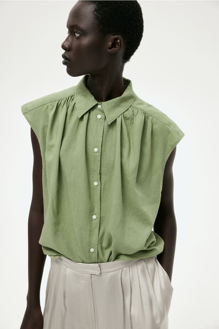 Блузка без рукавов из смесового льна H&M, зеленый
