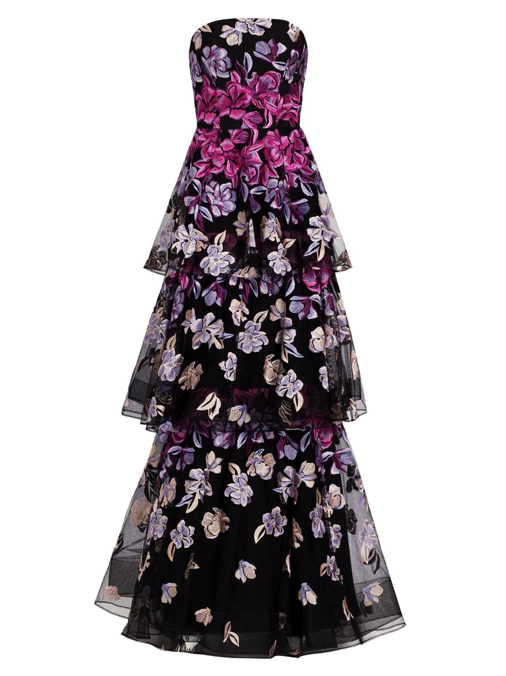 

Ярусное платье с вышивкой Marchesa Notte, черный