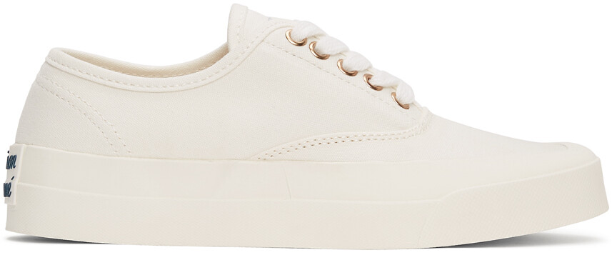 

Белые кроссовки на шнуровке из плотной ткани Maison Kitsune, цвет White