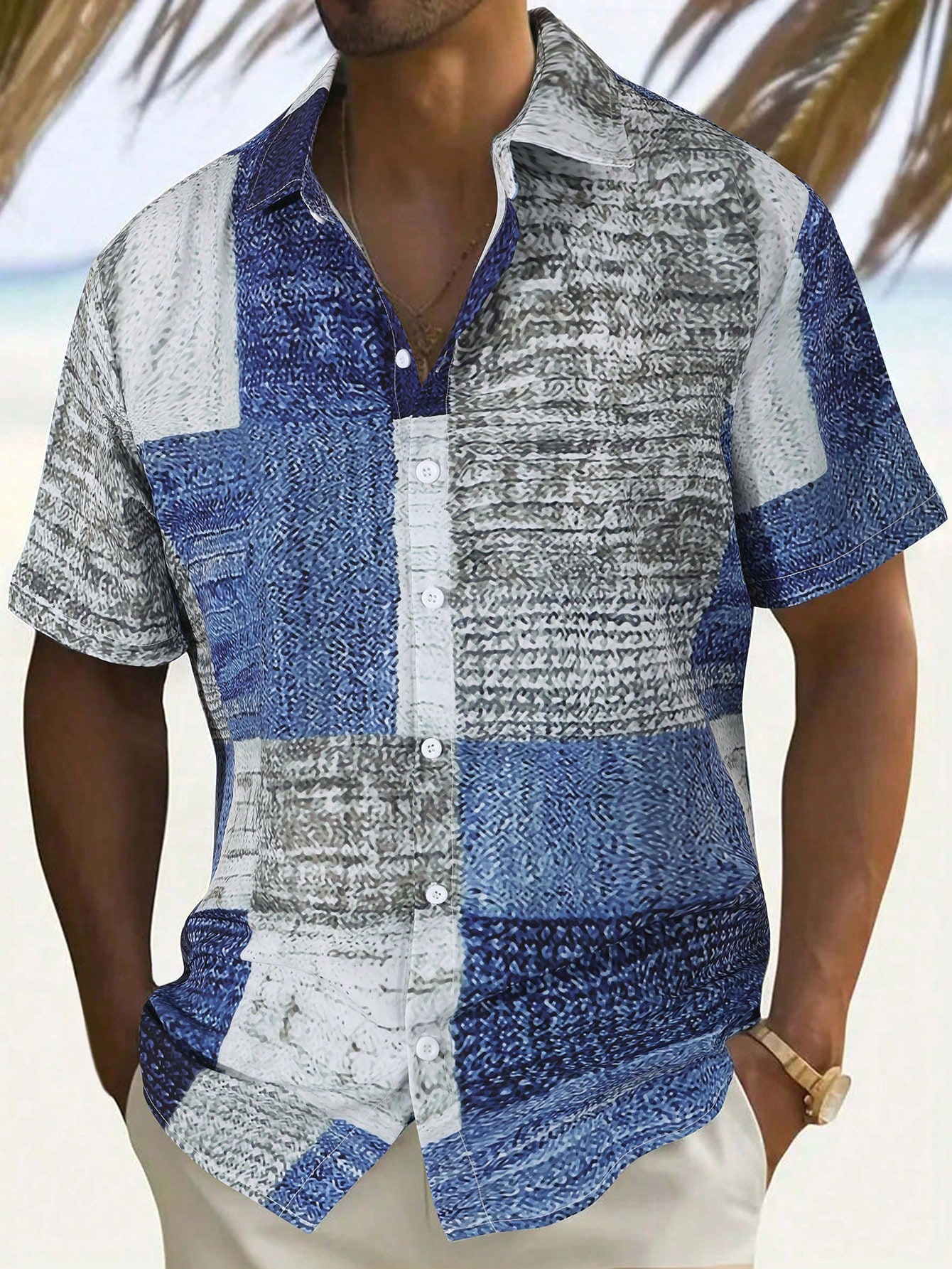 Мужская рубашка на пуговицах с коротким рукавом Manfinity Homme с цветными блоками, многоцветный