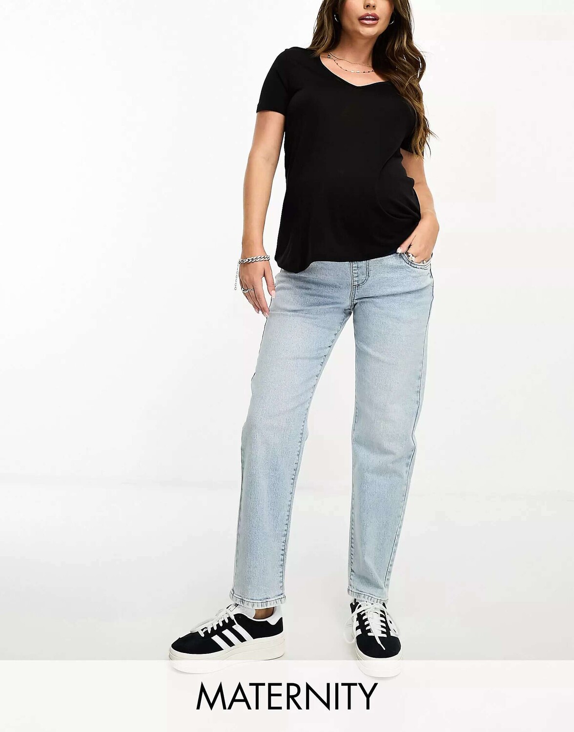 

Хлопок:Синие эластичные прямые джинсы On Maternity Cotton:On