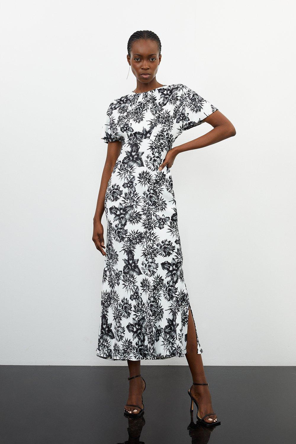 Тканое платье макси из крепа с атласной спинкой и цветочным принтом Karen Millen, мультиколор