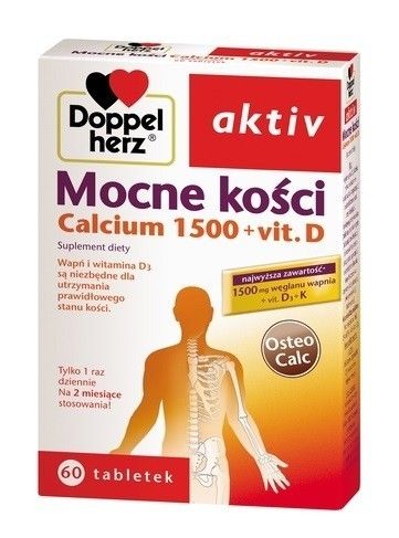 цена Препарат для укрепления костей Doppelherz aktiv Mocne kości Calcium 1500 + Vit.D3, 60 шт