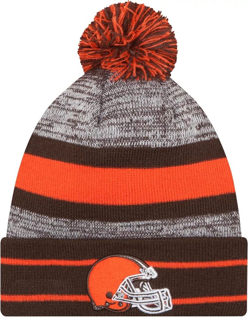 

Мужская коричневая шапка-бини New Era Cleveland Browns с помпоном и манжетами
