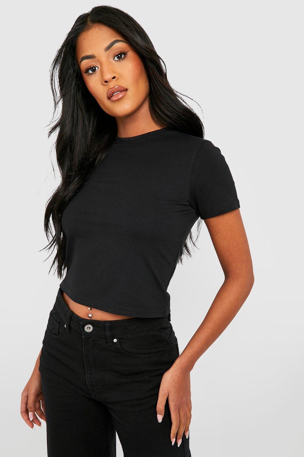 

Высокая базовая футболка из смешанного хлопка с короткими рукавами Boohoo, черный