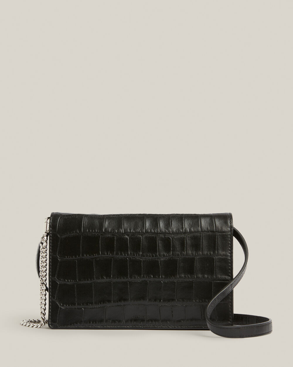 

Кожаный кошелек через плечо Fetch с цепочкой AllSaints, черный крокодил