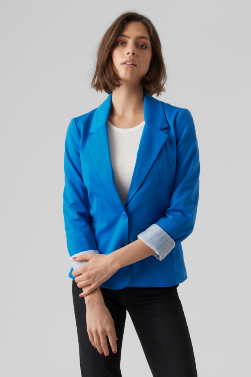 Женский пиджак с длинными рукавами и карманами Vero Moda, темно-синий женский однотонный пиджак с длинными рукавами и брюки с шалевым воротником королевский синий