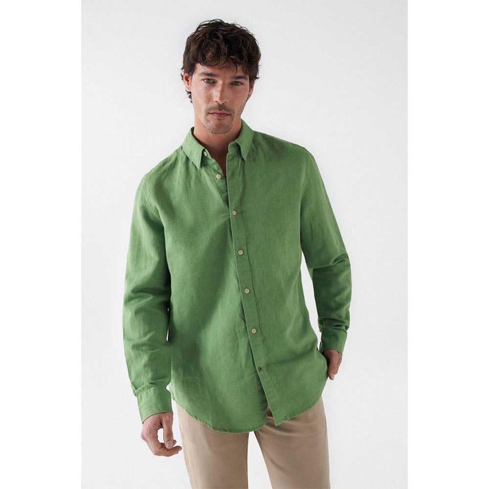 Рубашка с длинным рукавом Salsa Jeans Cotton Linnen Regular Fit, зеленый