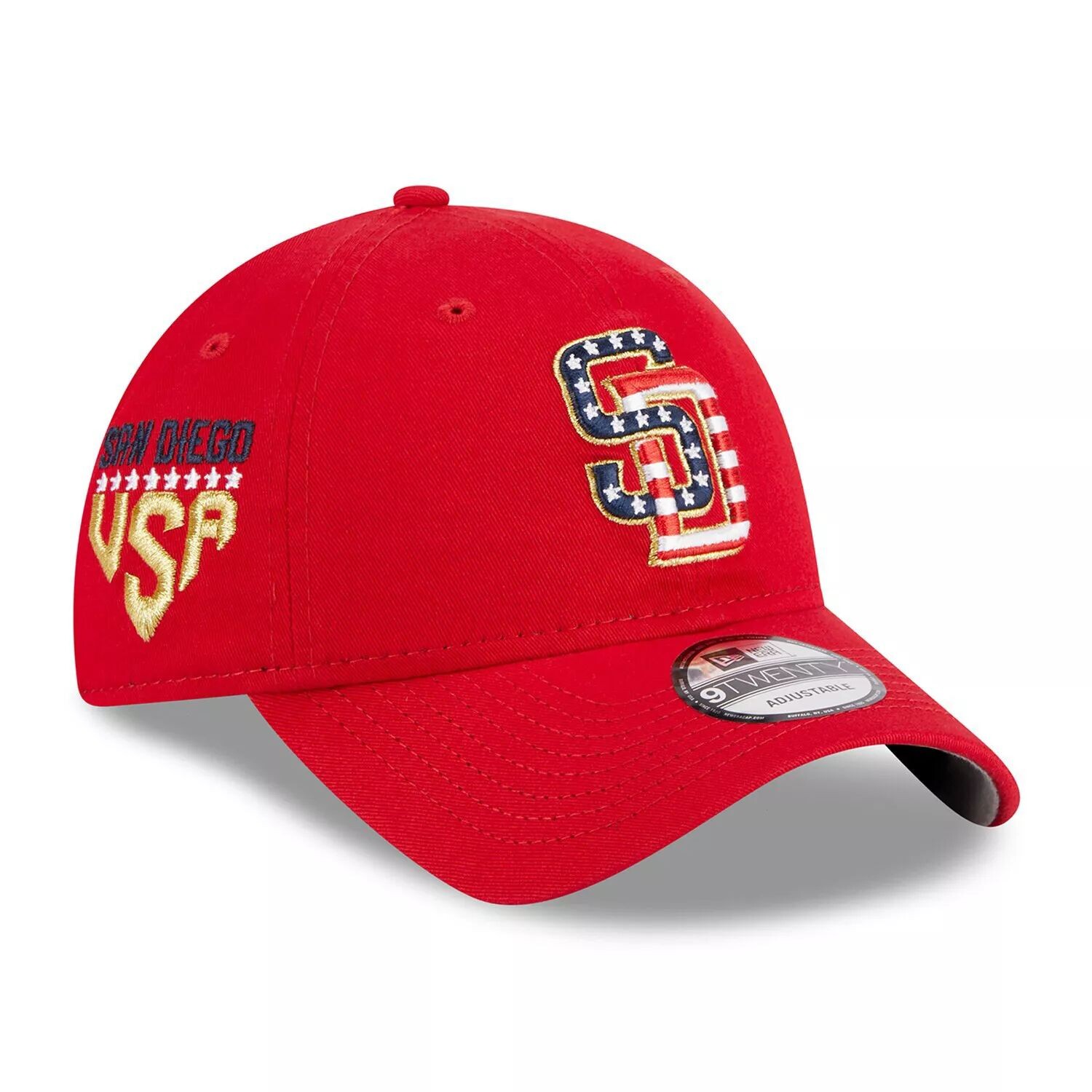

Мужская регулируемая кепка New Era Red San Diego Padres 2023 Fourth июля 9TWENTY