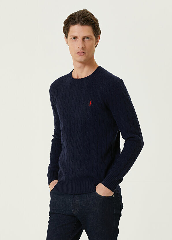 

Темно-синий вязаный шерстяной свитер с фактурной текстурой Polo Ralph Lauren