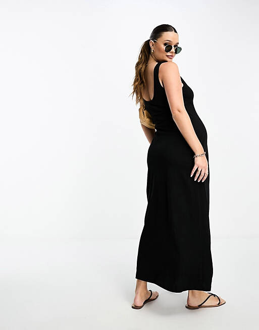 

Черное платье миди без рукавов с пуговицами и завязками ASOS DESIGN Maternity