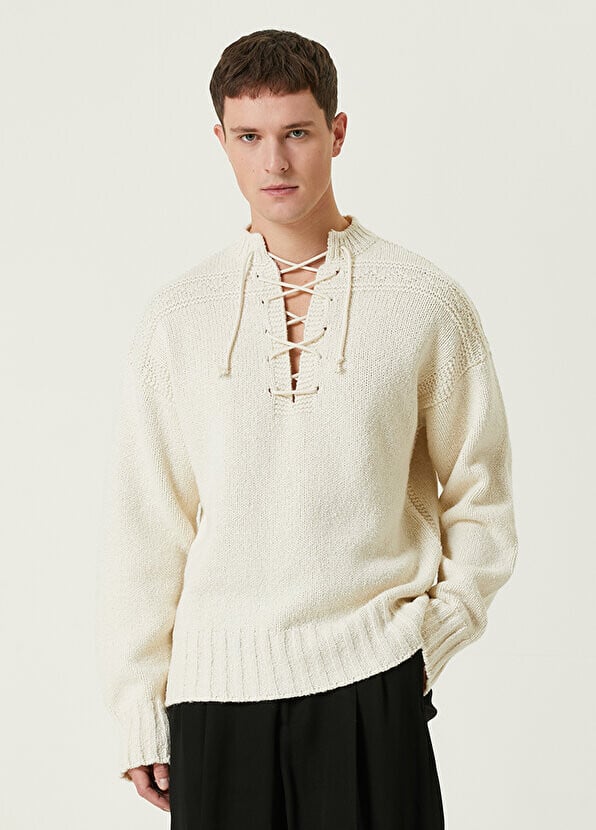 

Белый свитер на шнуровке с воротником Jil Sander