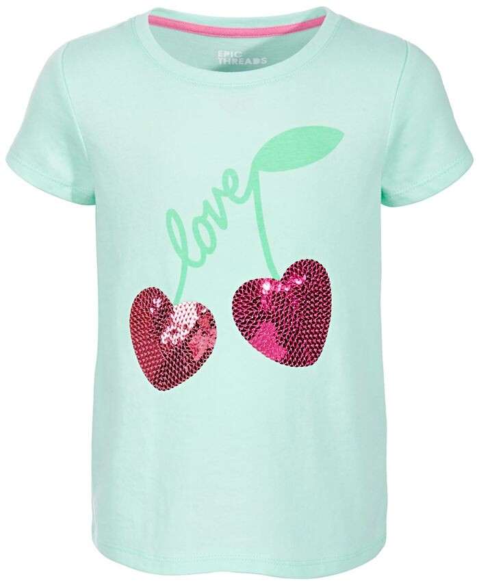 

Футболка Little Girls Love с рисунком вишни и пайетками, созданная для Macy's Epic Threads, зеленый