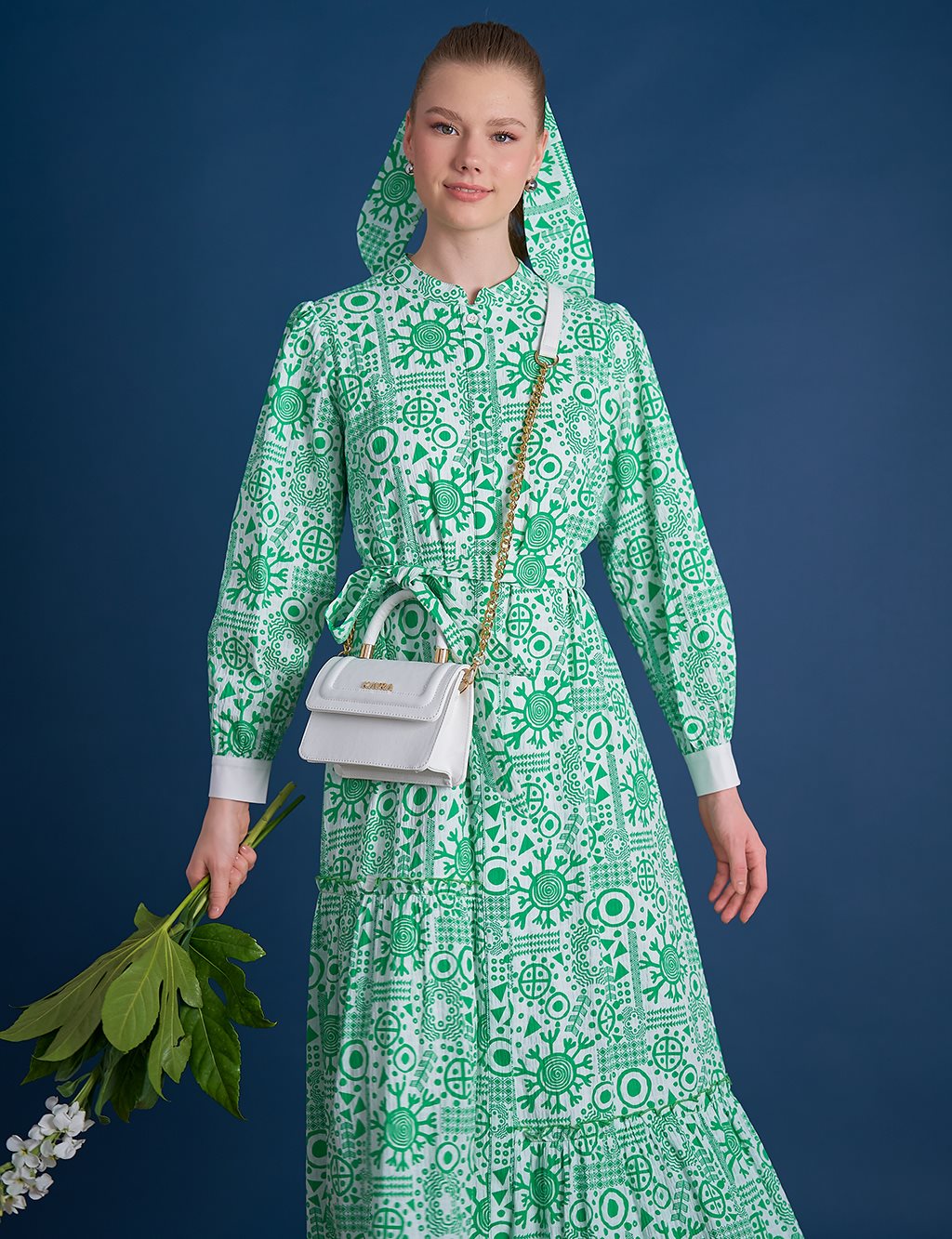 Платье с многослойным узором Клевер Зеленый Kayra