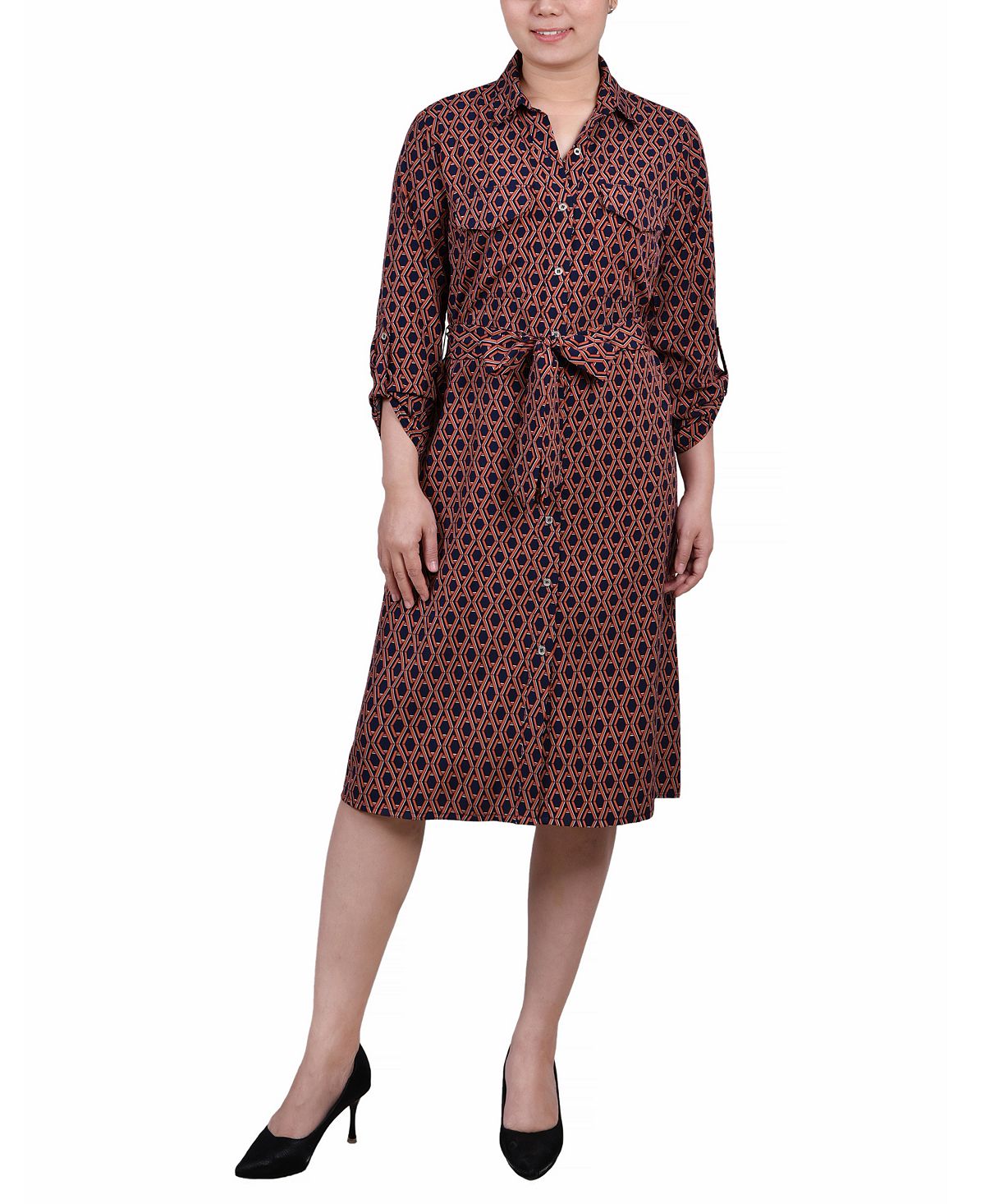 цена Женское платье-рубашка с рукавами 3/4 и поясом NY Collection