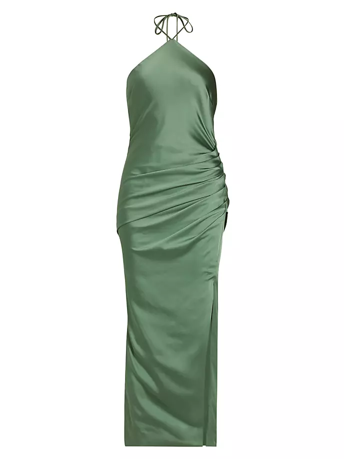 Атласное платье Hansel со сборками и воротником-халтер Simkhai, цвет park slope