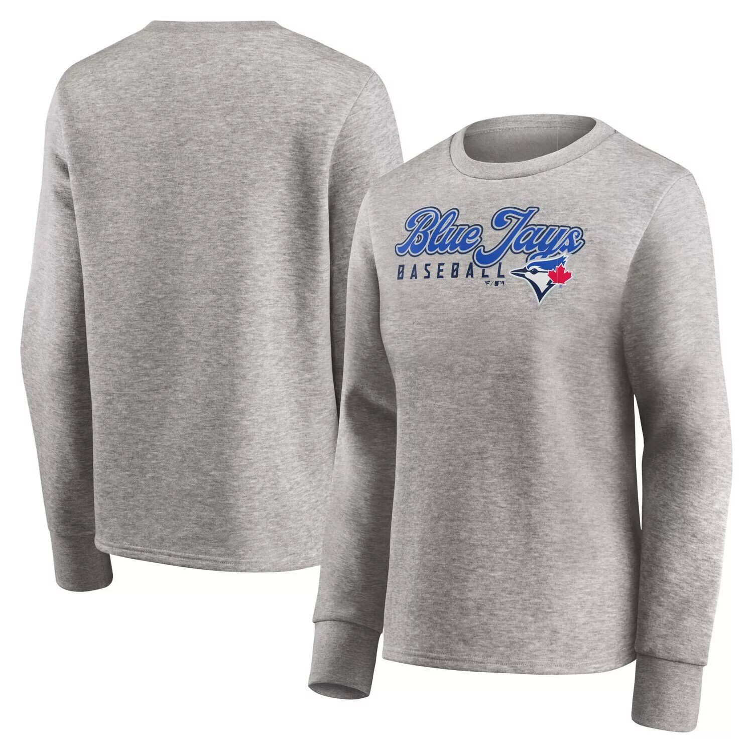 

Женский серый пуловер с круглым вырезом с фирменным логотипом Fanatics Toronto Blue Jays Fanatics