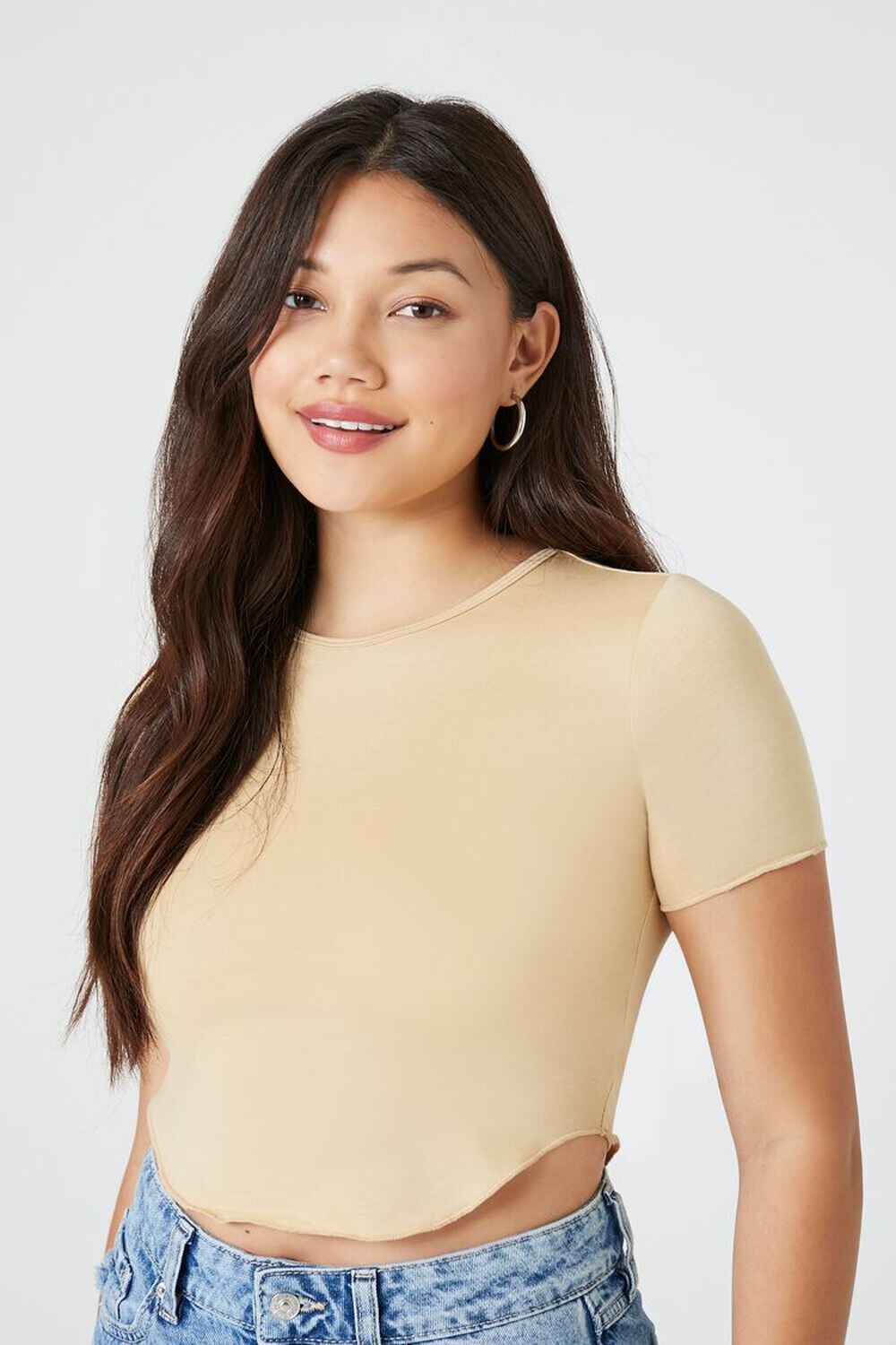 

Укороченная футболка с закругленным краем Forever 21, песочный, Бежевый