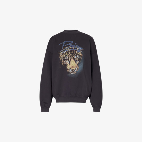 

Толстовка из джерси из органического хлопка с леопардовым графическим принтом Anine Bing, черный