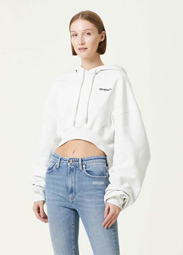 

Белый укороченный свитшот с капюшоном Off-White