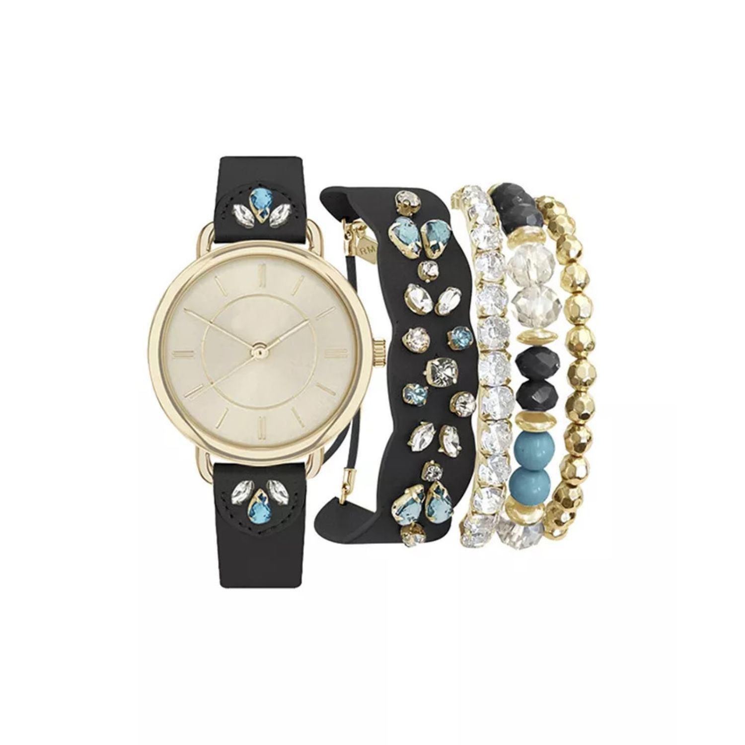 цена Женские черные часы с драгоценными камнями и браслет в тон Jessica Carlyle