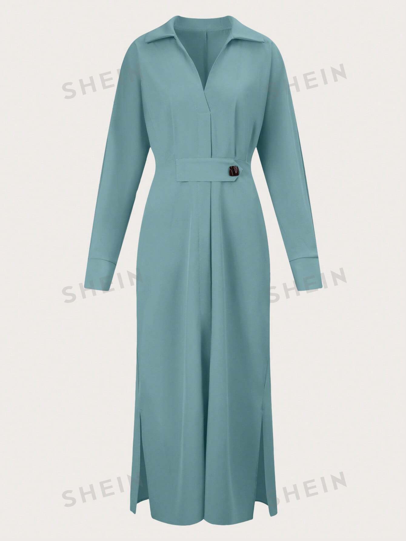 SHEIN Privé Однотонное платье макси с v-образным вырезом, зеленый платье макси с цветочным принтом глубоким v образным вырезом и разрезом
