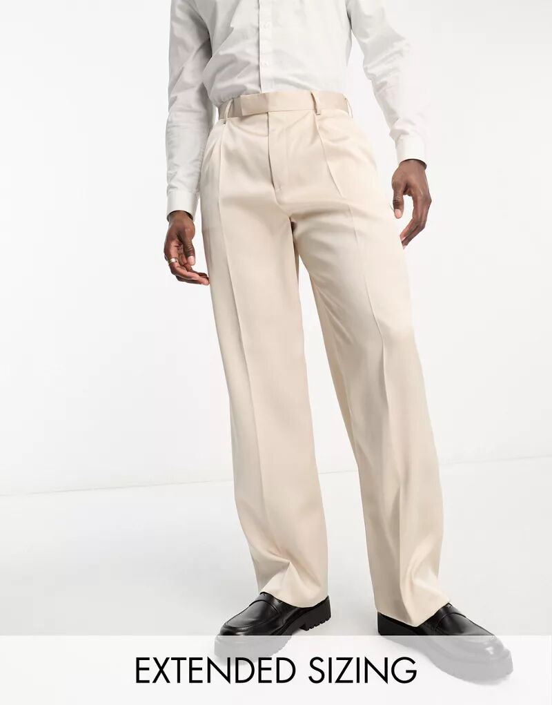 Элегантные бежевые атласные брюки широкого кроя ASOS