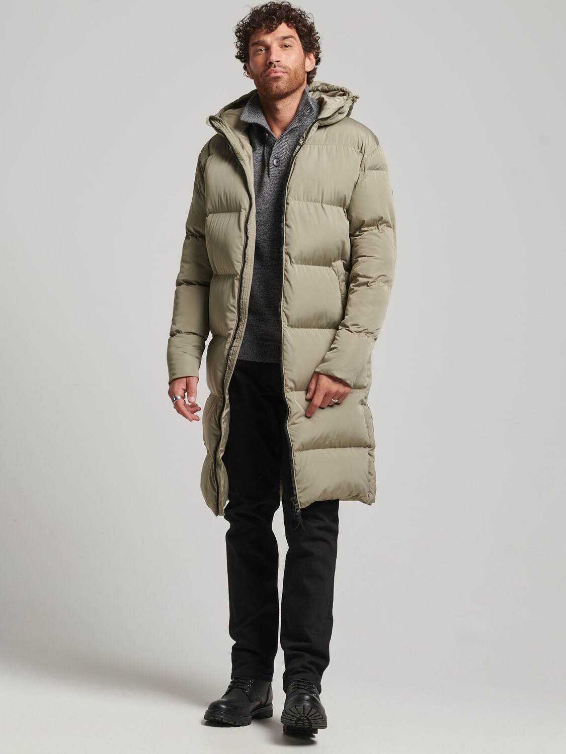 

Длинное пуховое пальто Superdry, светлый хаки