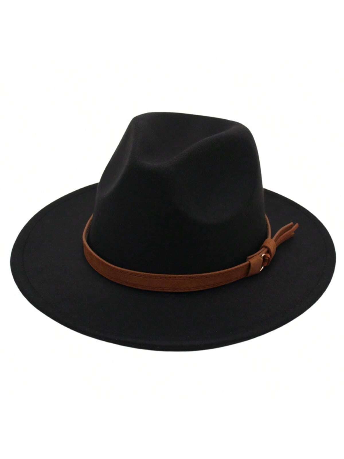 1 шт. черная шляпа Fedora в британском стиле с пряжкой ремня, черный