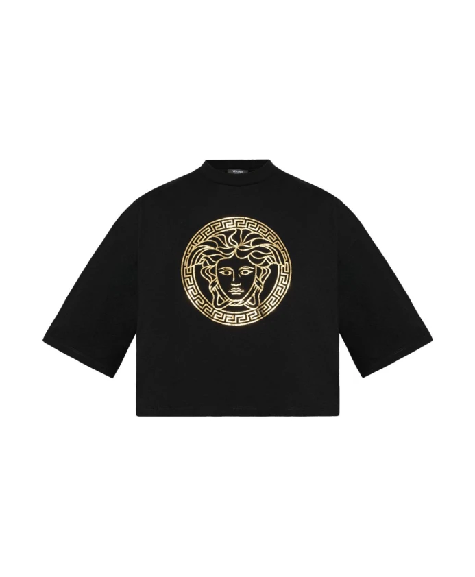 

Футболка S из хлопкового джерси с логотипом Versace, черный