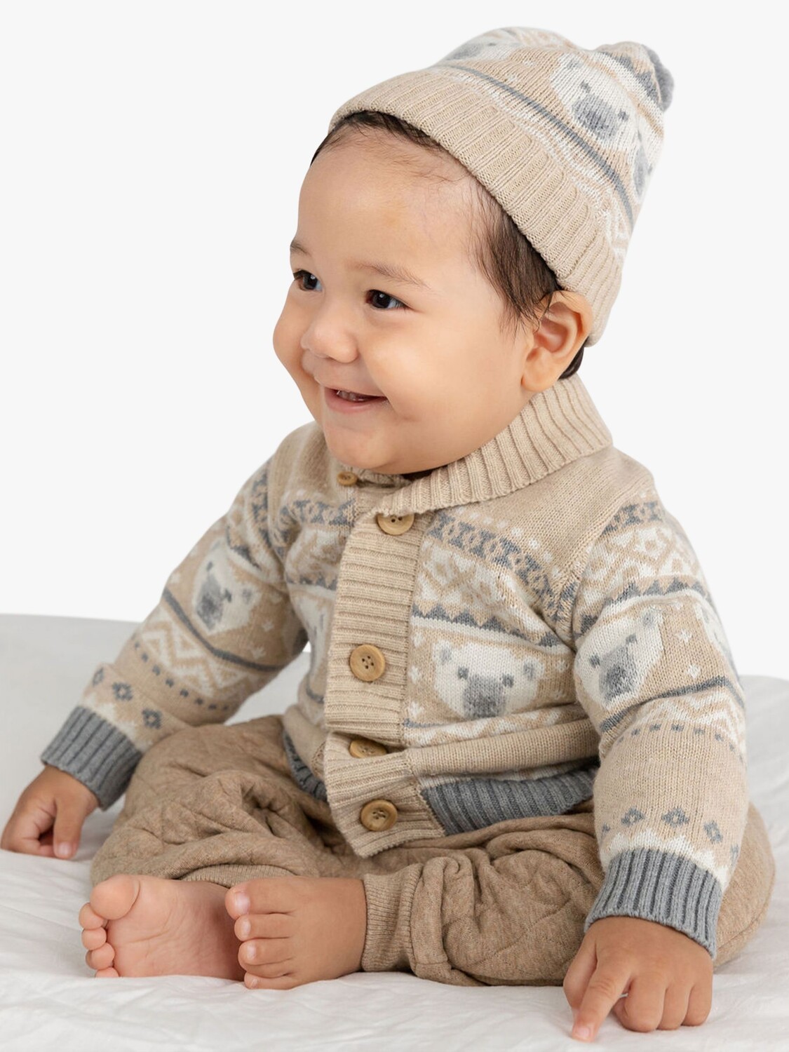 

Кардиган Purebaby Polar Bear из смесовой шерсти, нейтральные жаккардовые цвета