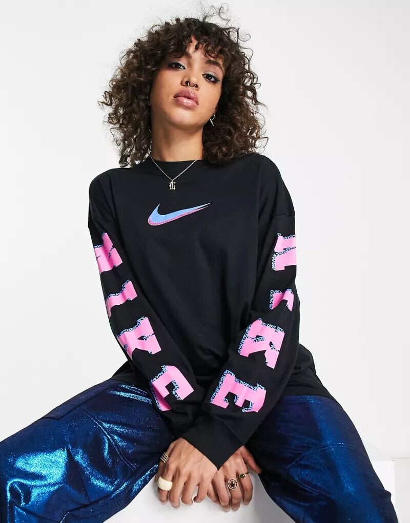 

Черная футболка с длинными рукавами с графическим рисунком Nike Sportswear